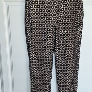 J. Crew  Lace Black and Cream Geometric Cropped Pants
